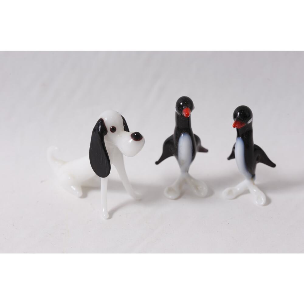 Vintage Blown Glass Dog and Penguin Figurine Lot ~ 260514-WH 1370